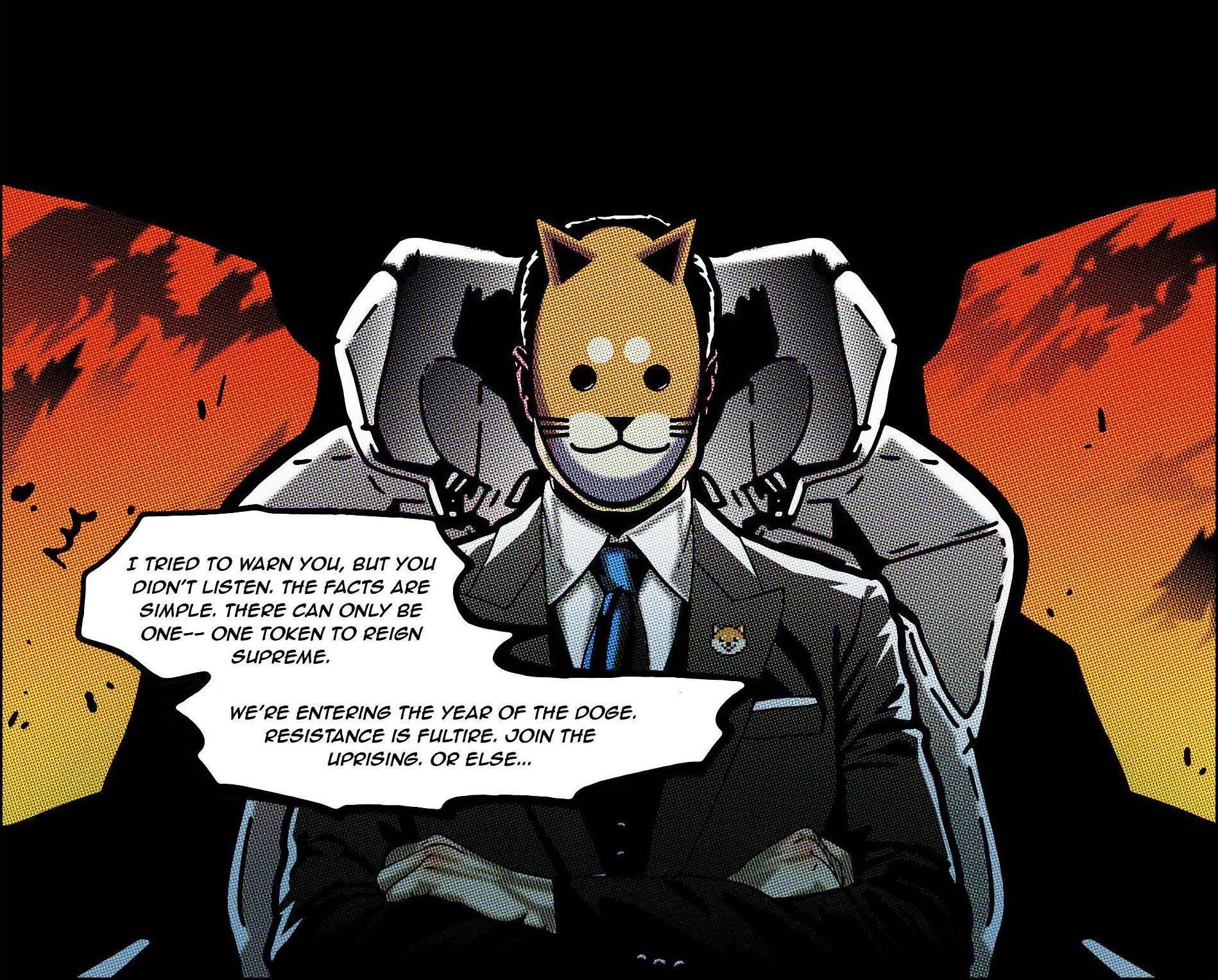 Elon musk in a chair wearing a doge mask